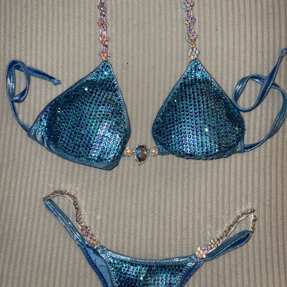 Blue Crystal Embellished Women’s Bikini Set